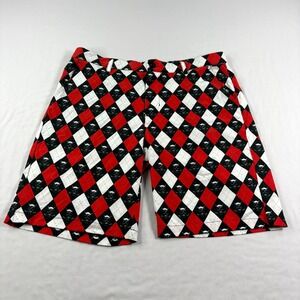 Tatoo Golf Shorts Mens Size 34 (Actual 36) Red Argyle Skull Performance Stretch